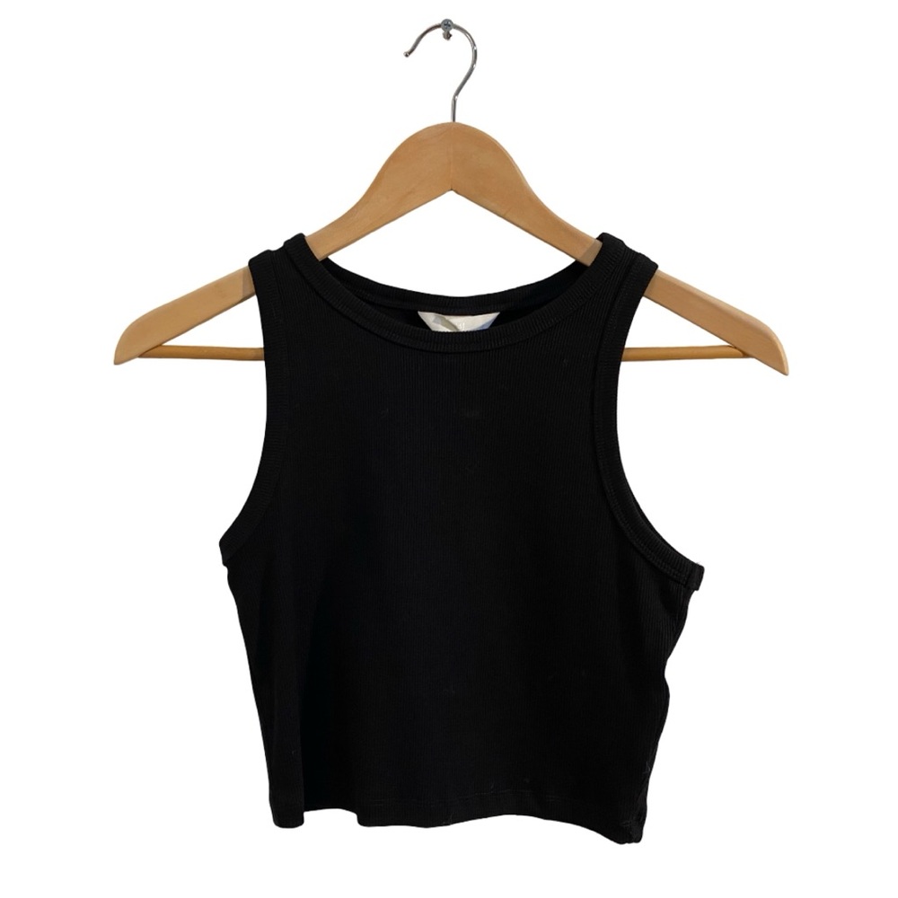 H&M Black Crewneck Ribbed Sleeveless Crop Tank Top Sz. S | Womens, Cotton
